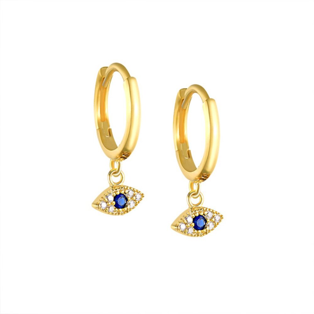 21181 925 Sterling Silver Evil Eye Hoop Earrings | Minimalist Huggies